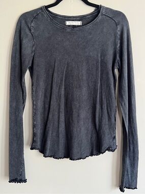 We the Free People Large washed black ruffle hem casual soft comfy long sleeve